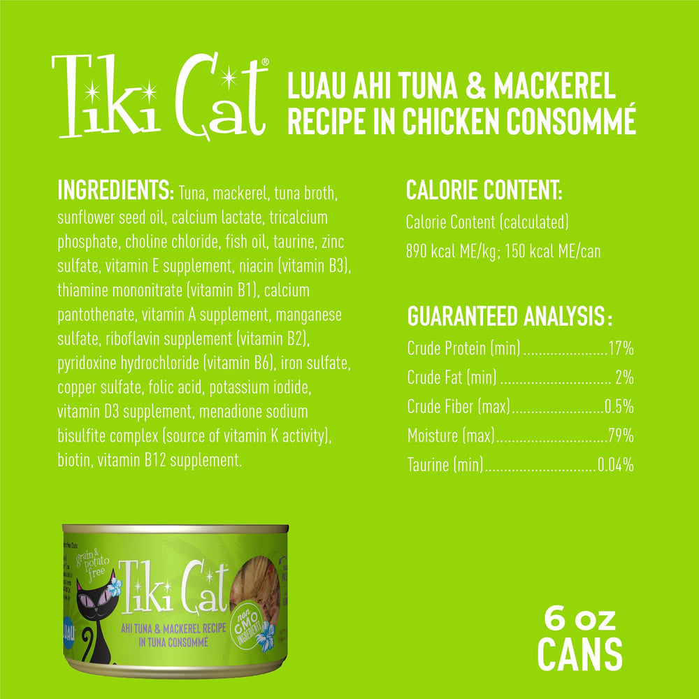 TIKI PETS Luau hauts niveaux de protéines, texture appétissante pour chats.