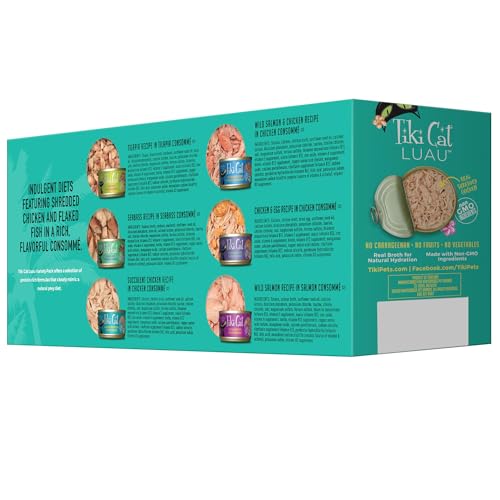 Tiki Cat Luau saumon-effiloche dans consommé, goût appétissant et hydratant