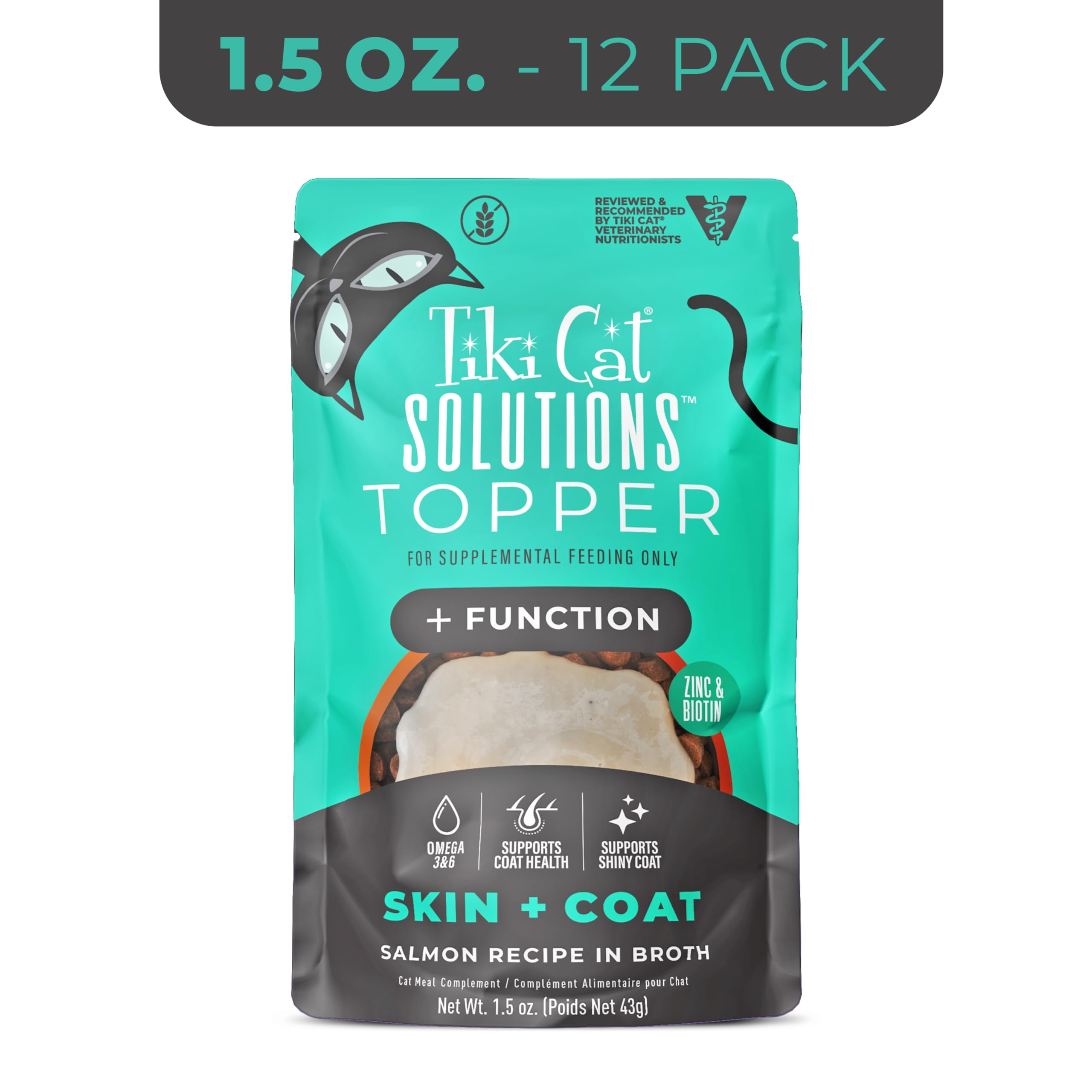 Tiki Cat Solutions saumon oméga3 et oméga6 pour pelage brillant.