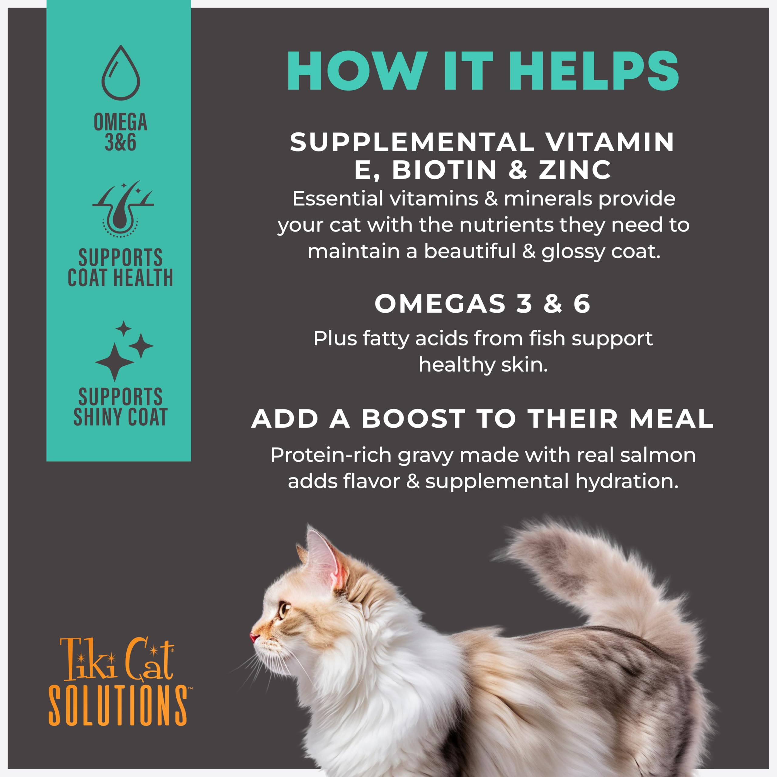 Tiki Cat Solutions sans céréales pour une garniture légère.