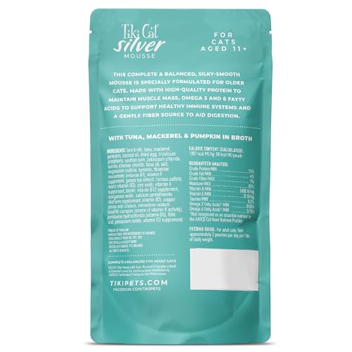 Tiki Cat Silver Mousse riche en antioxydants et oméga pour la peau et le pelage.