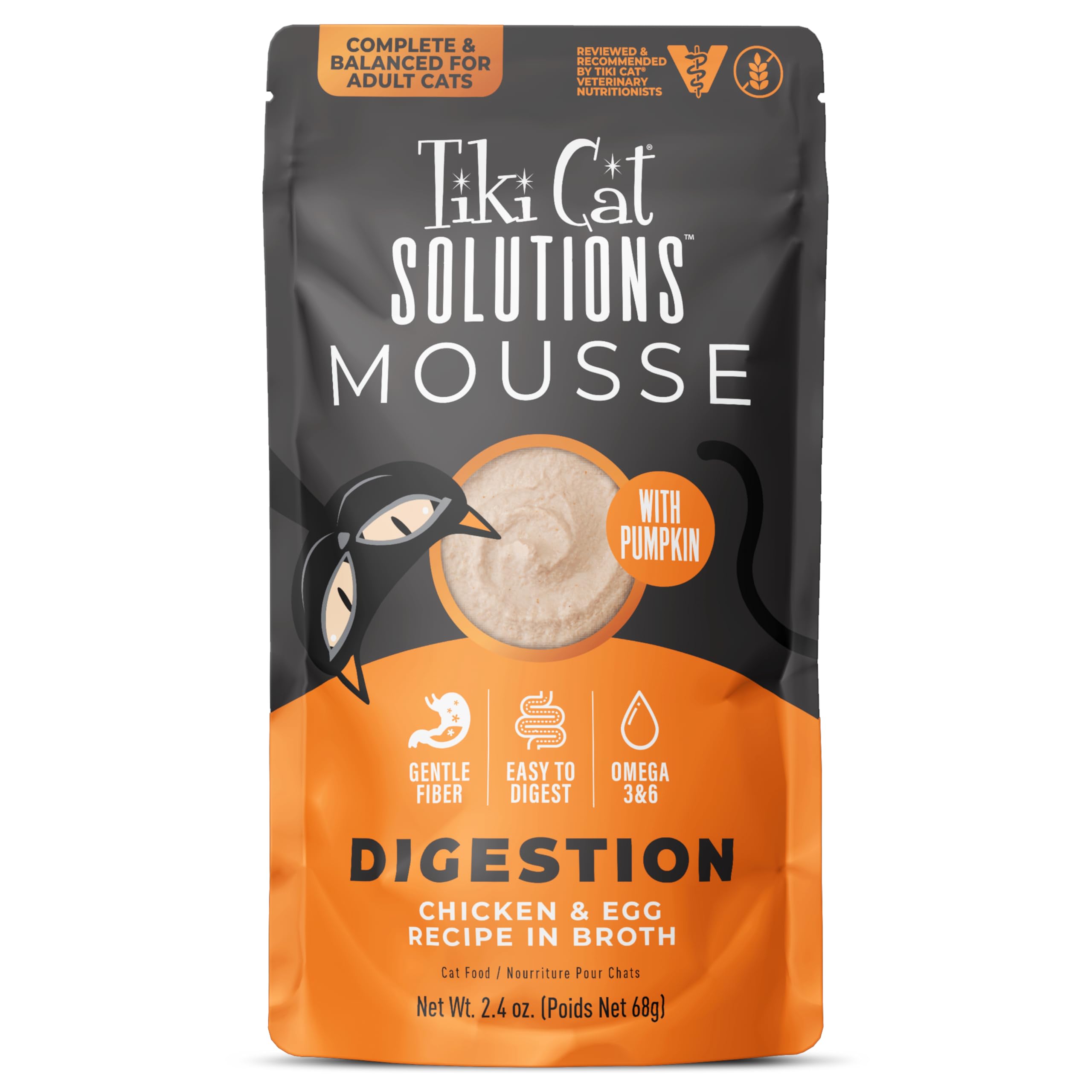 Tiki Cat Solutions Digestion Mousse poulet-œuf en bouillon, soutien digestif doux.
