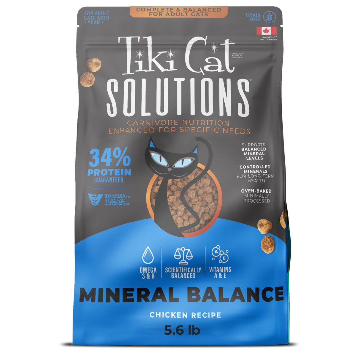 Tiki Pets Solutions équilibre minéral chat poulet — croquettes croustillantes.