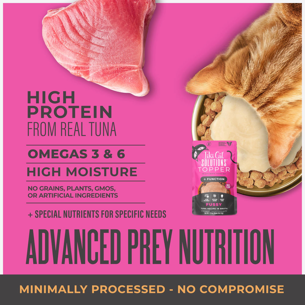Topper Fussy Tiki Cat Solutions – formulé par vétérinaires et nutritionnistes animaux.
