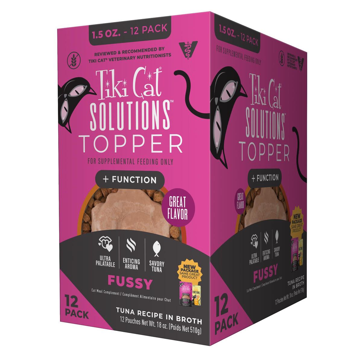 Tiki Cat Solutions Topper Fussy thon dans bouillon, stimule l'appétit des chats.