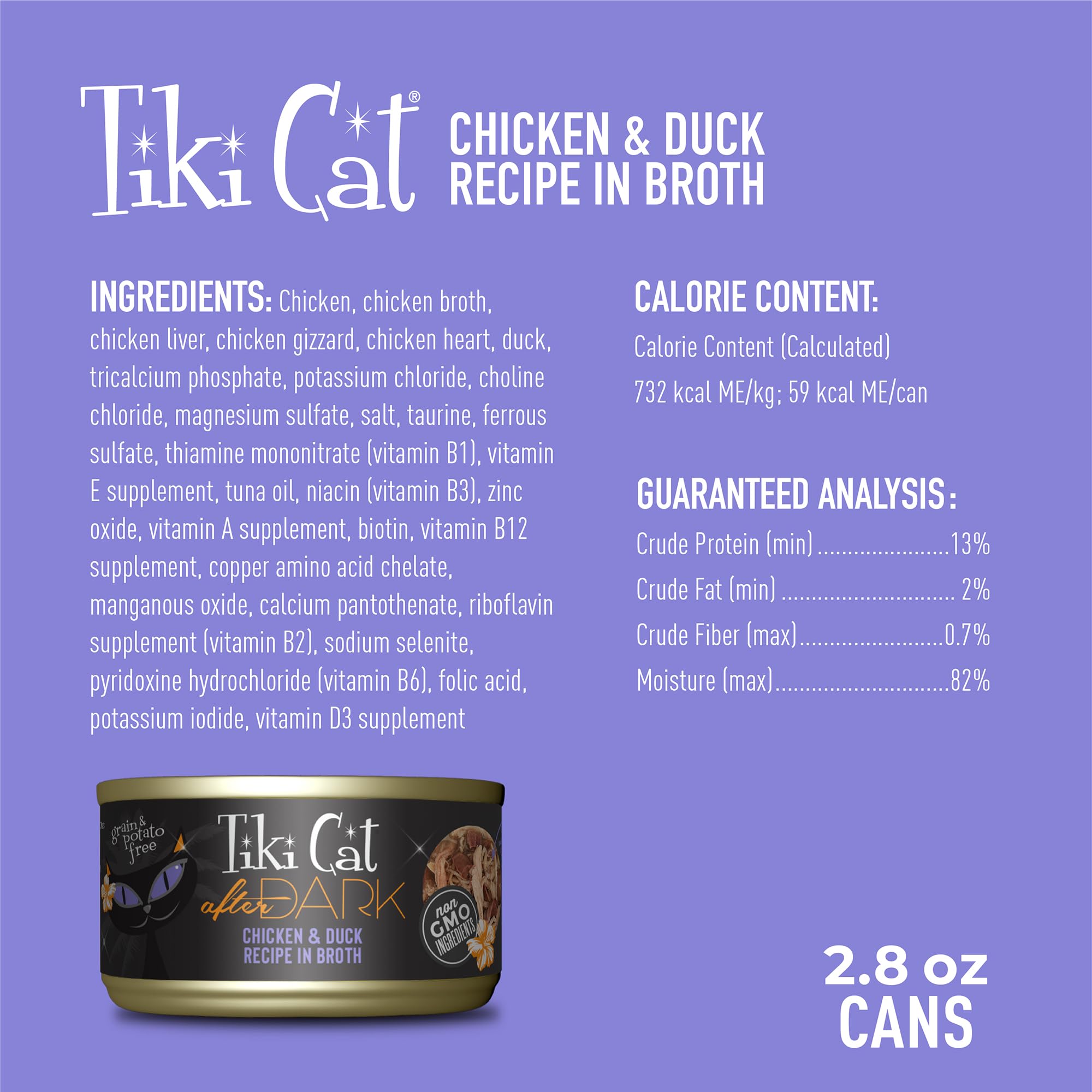 Tiki Cat After Dark avec cœurs et foies de poulet dans le repas.