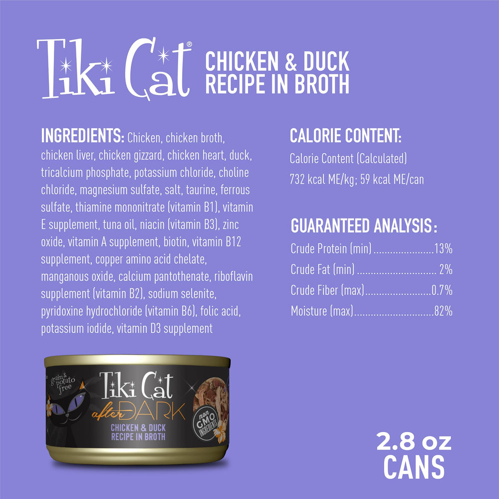 Tiki Cat After Dark avec cœurs et foies de poulet dans le repas.