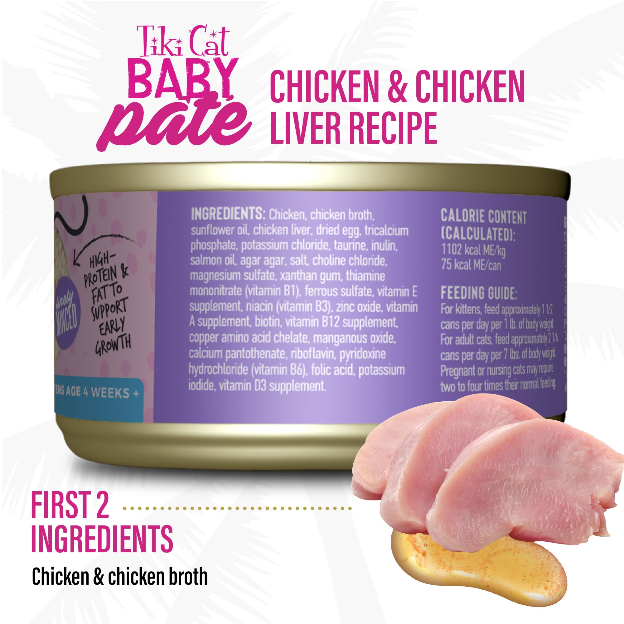 Boîte Tiki Cat Baby Pate Chaton 68 g prête à servir en repas quotidiens.