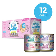 Chaton dégustant Tiki Cat Baby Pâté dans une assiette, première bouchée.