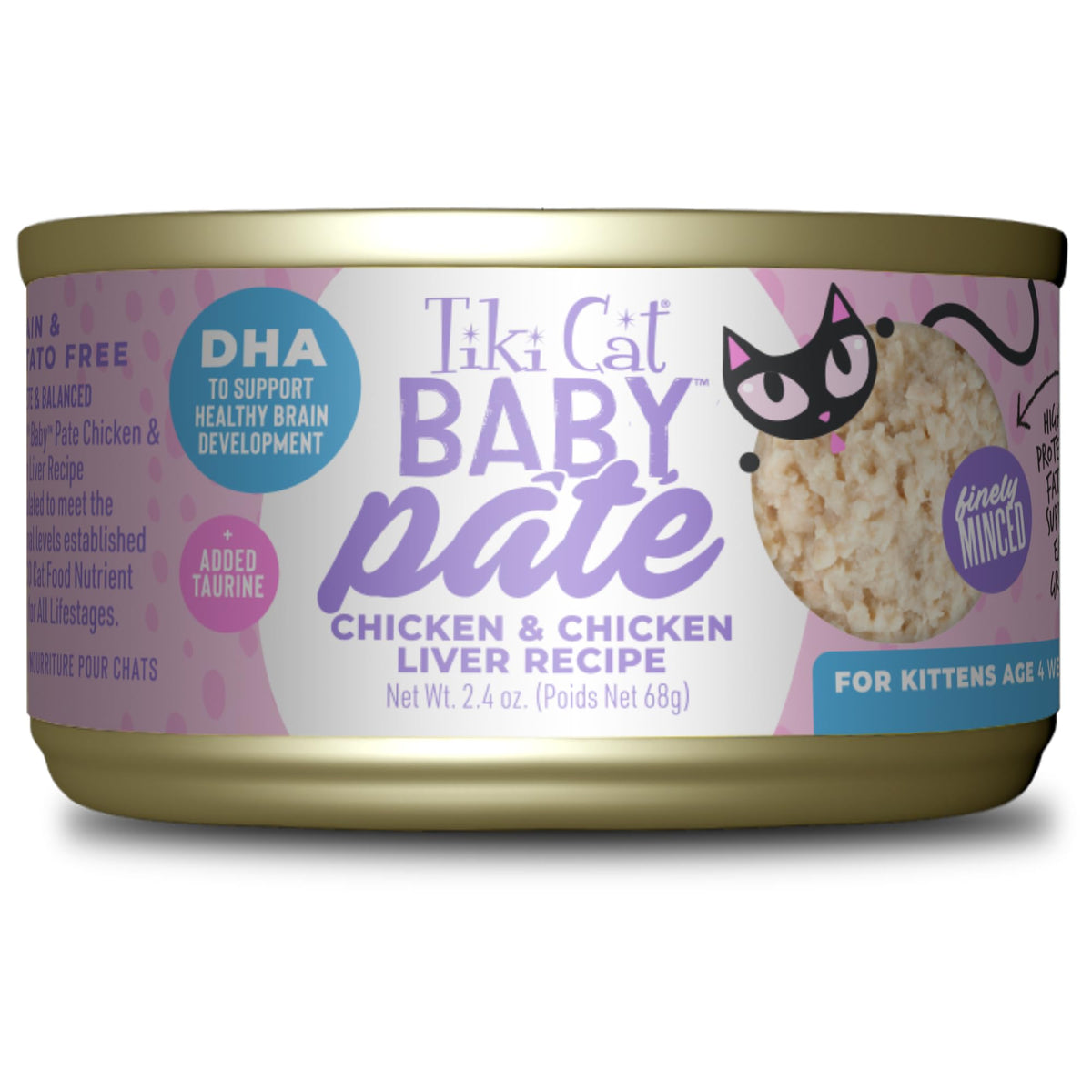 Tiki Cat Baby Pate Chaton au poulet, texture tendre adaptée aux premiers repas.