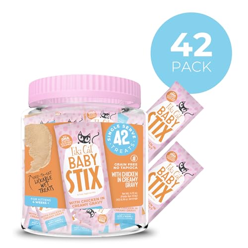 Tiki Cat Baby Stix, texture crémeuse dans la sauce au poulet, idéal pour chatons.