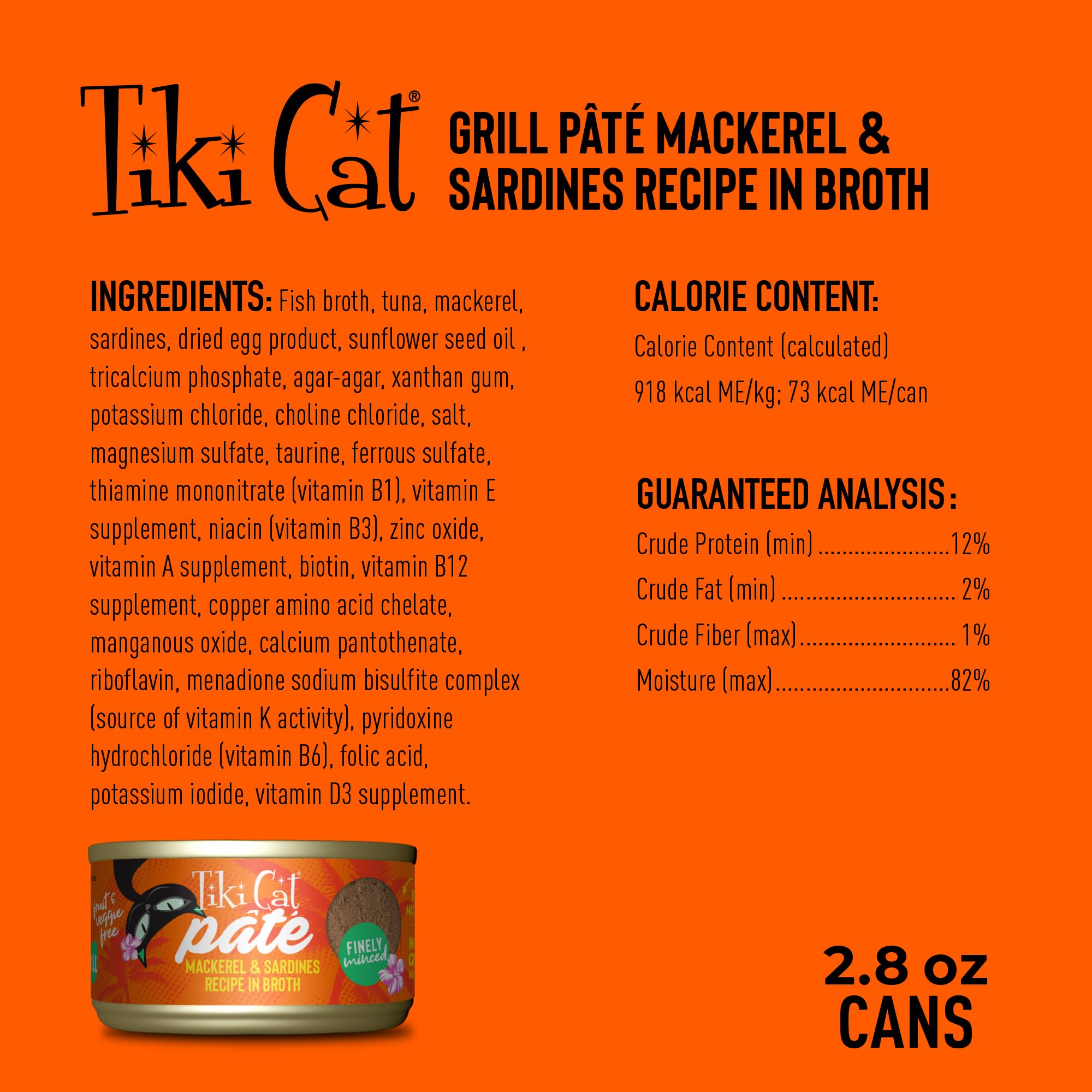 Ingrédients 100% non-GMO du pâté Tiki Cat Grill, option naturelle.
