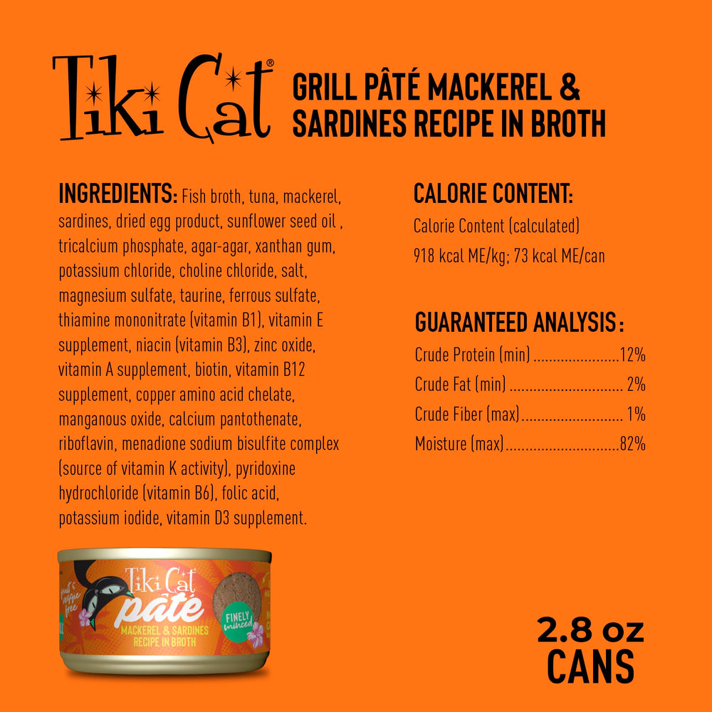 Ingrédients 100% non-GMO du pâté Tiki Cat Grill, option naturelle.