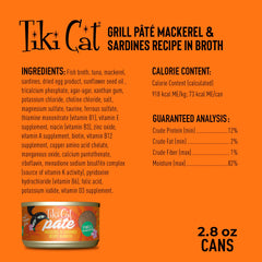 Ingrédients 100% non-GMO du pâté Tiki Cat Grill, option naturelle.