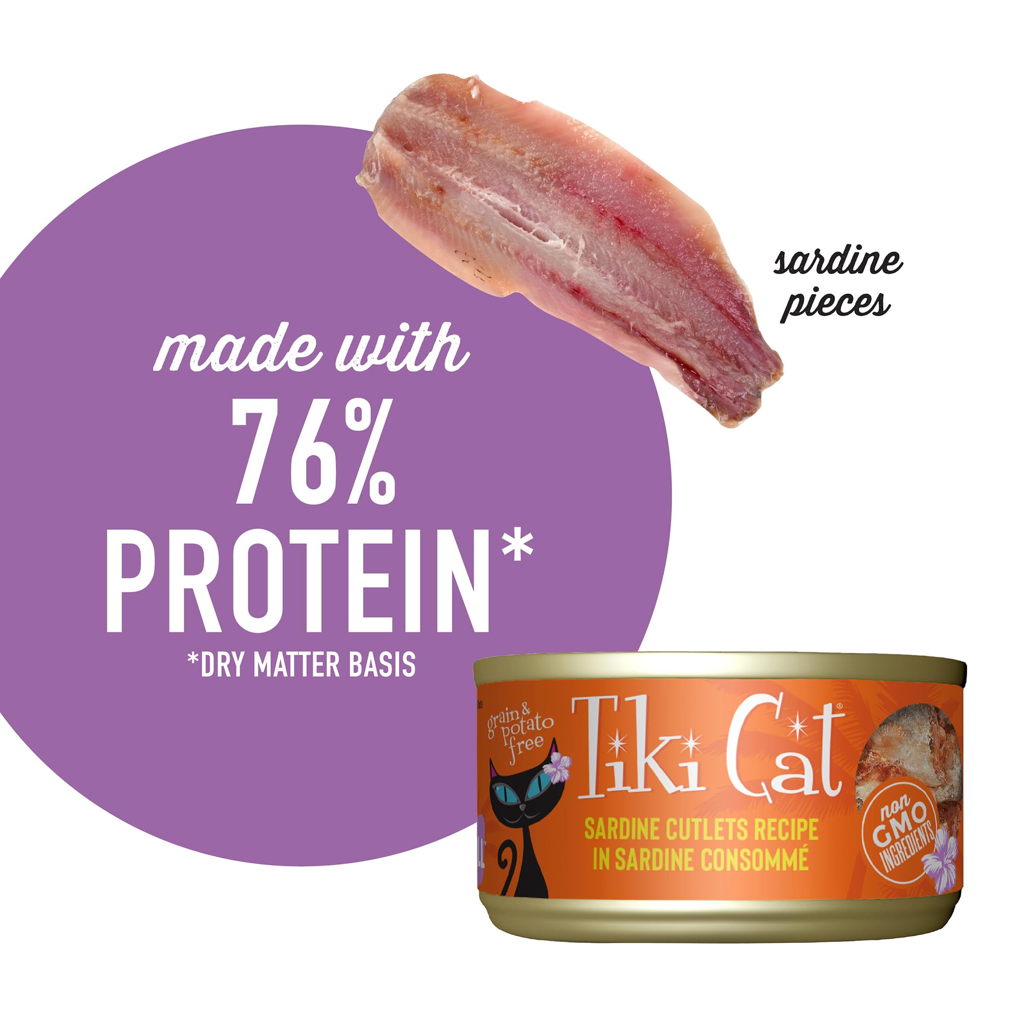 Tiki Cat Grill sardines comme premier ingrédient, protéines réelles.