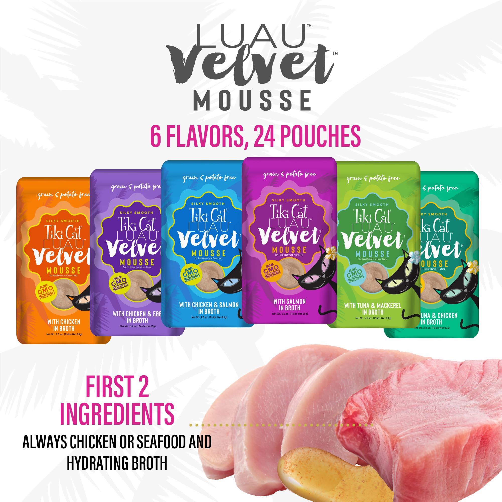 Tiki Cat Luau Velvet Mousse poulet et œuf, variante savoureuse