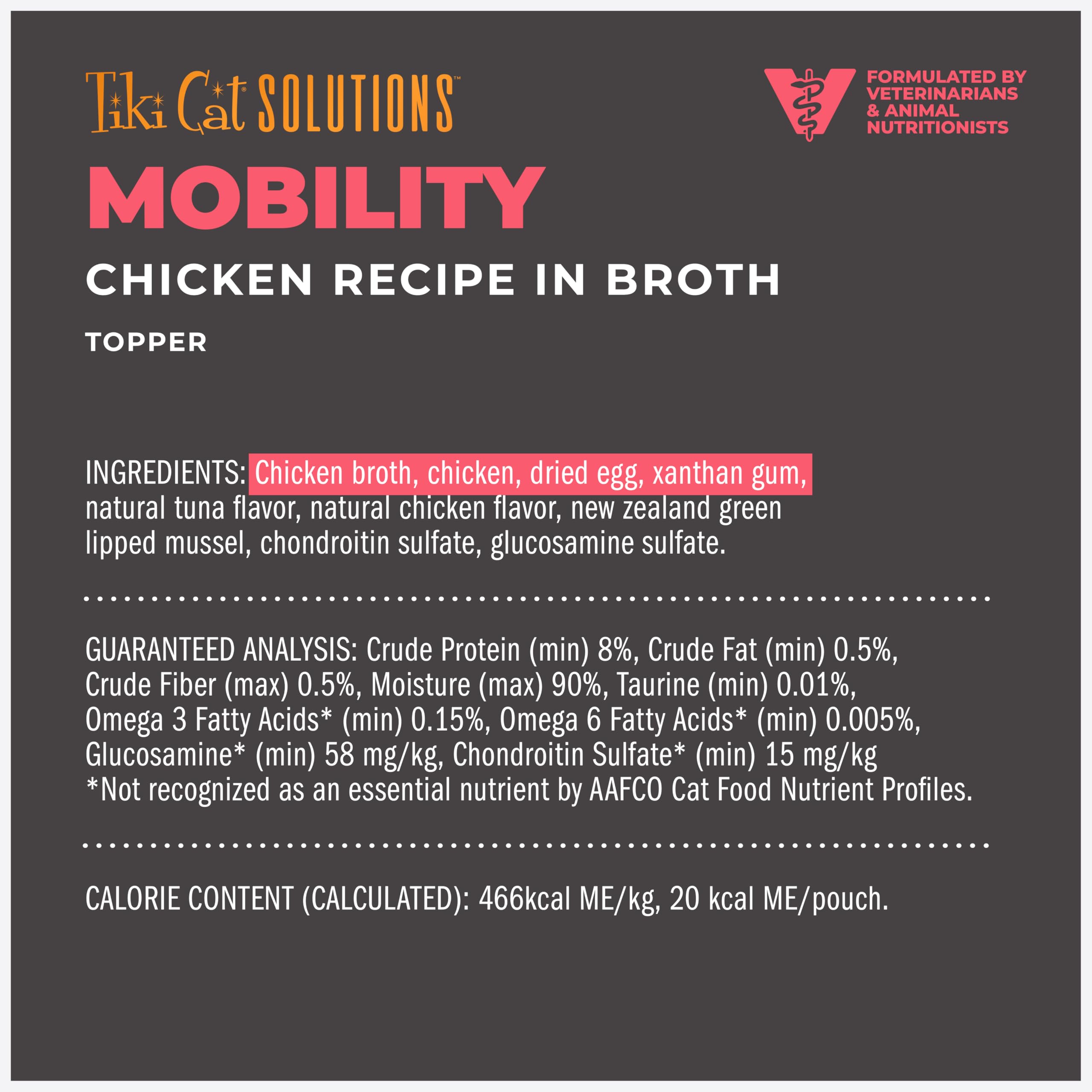 Tiki Cat Solutions Mobilité — glucosamine et chondroïtine pour le soutien potentiel des articulations.