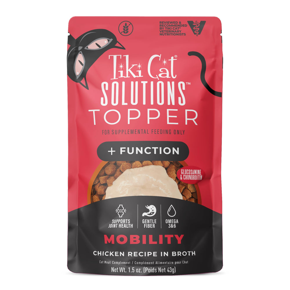 Tiki Cat Solutions Mobilité — poulet en bouillon, texture savoureuse et hydratante.