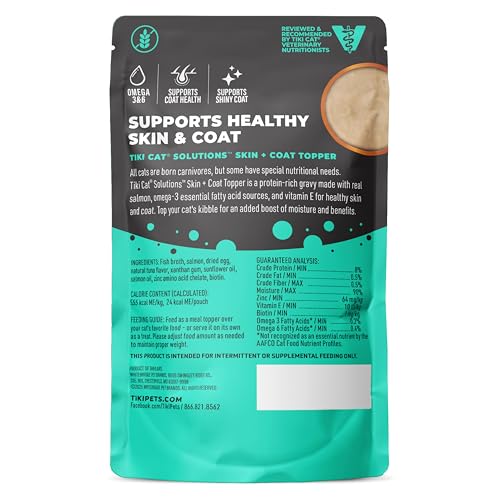 Texture du bouillon du Tiki Cat Solutions Skin + Coat pour le pelage.