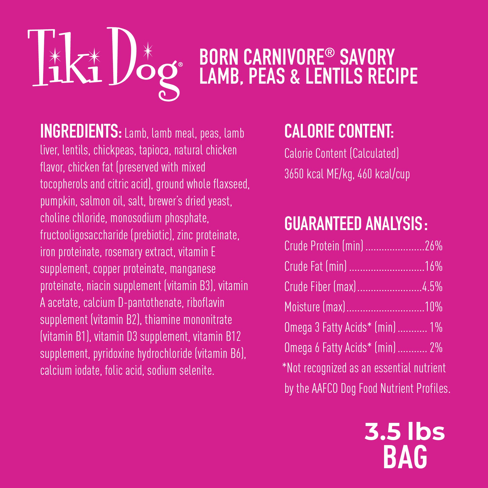 TIKI PETS Tiki Dog Born Carnivore: bouchées croquantes à l'agneau pour texture agréable.