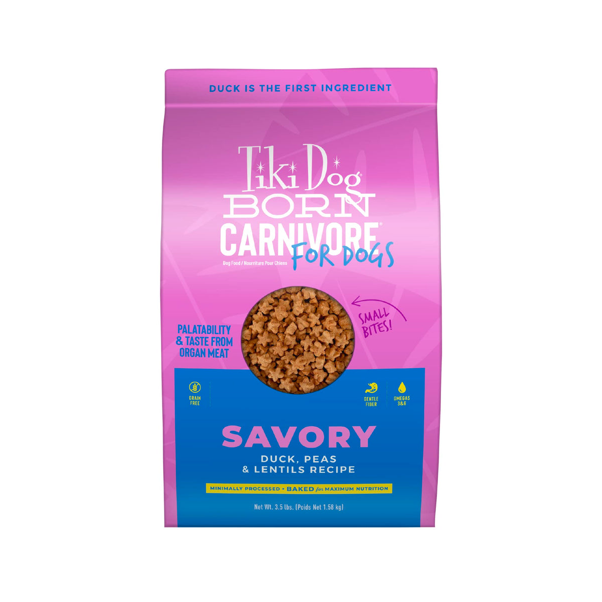 Sachet Tiki Dog Born Carnivore, format 3,5 livres, pratique pour chien adulte.