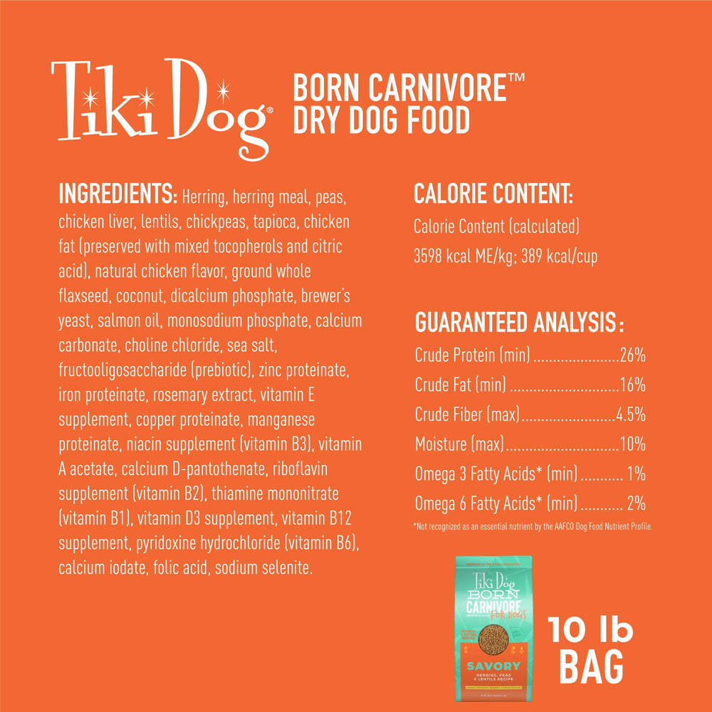Protéines réelles de hareng et foie dans Tiki Dog Born Carnivore.