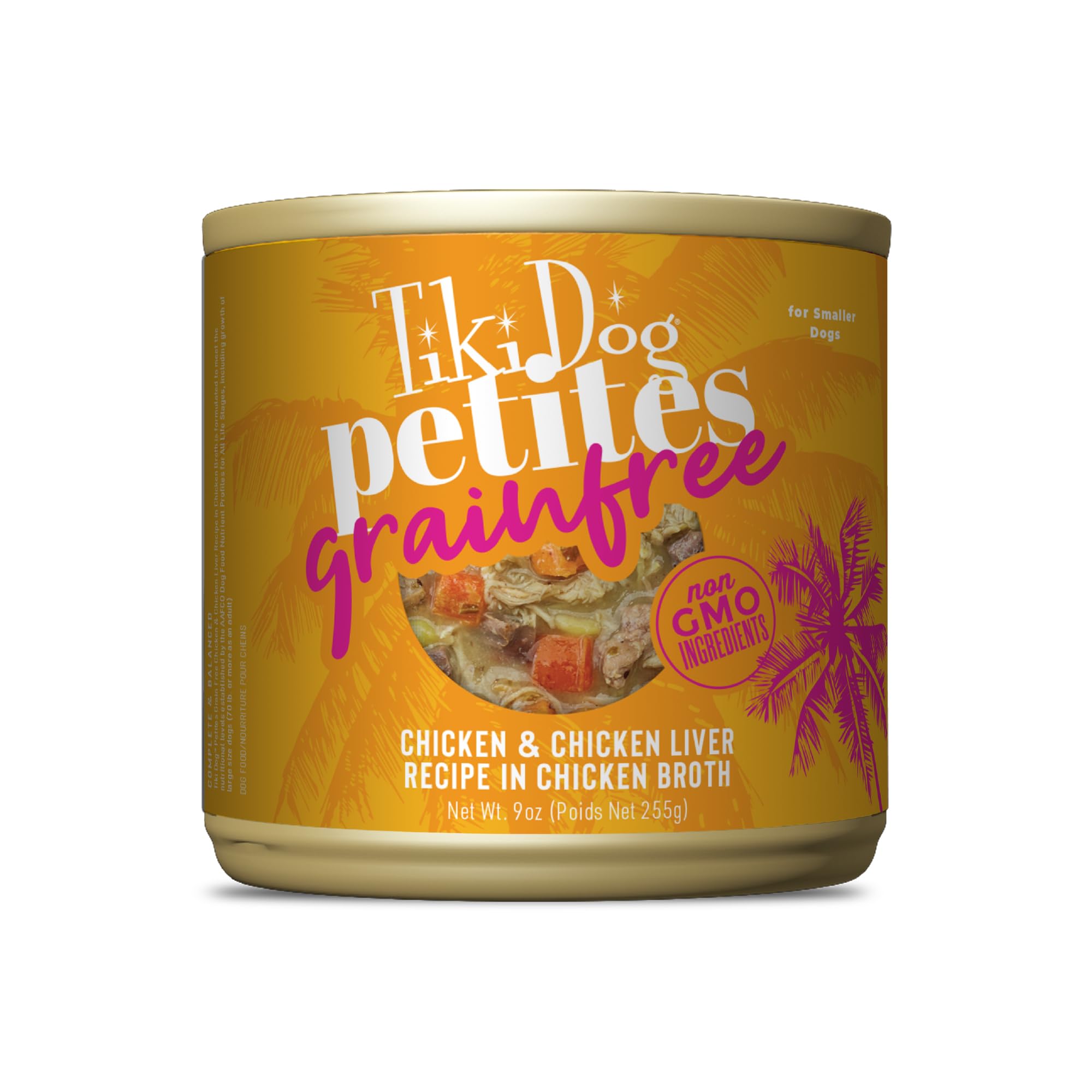 Tiki Dog Petites sans céréales au poulet, texture tendre et savoureuse.