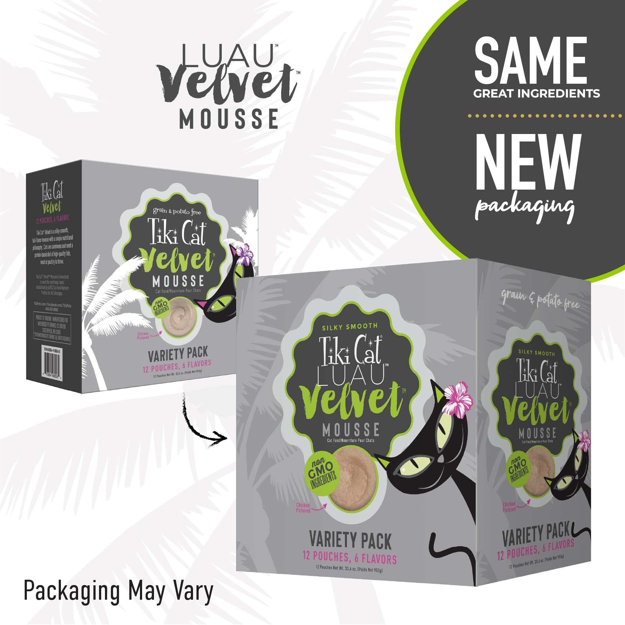Tiki Cat Velvet Mousse poisson-bouillon, portion pratique et facile à servir.