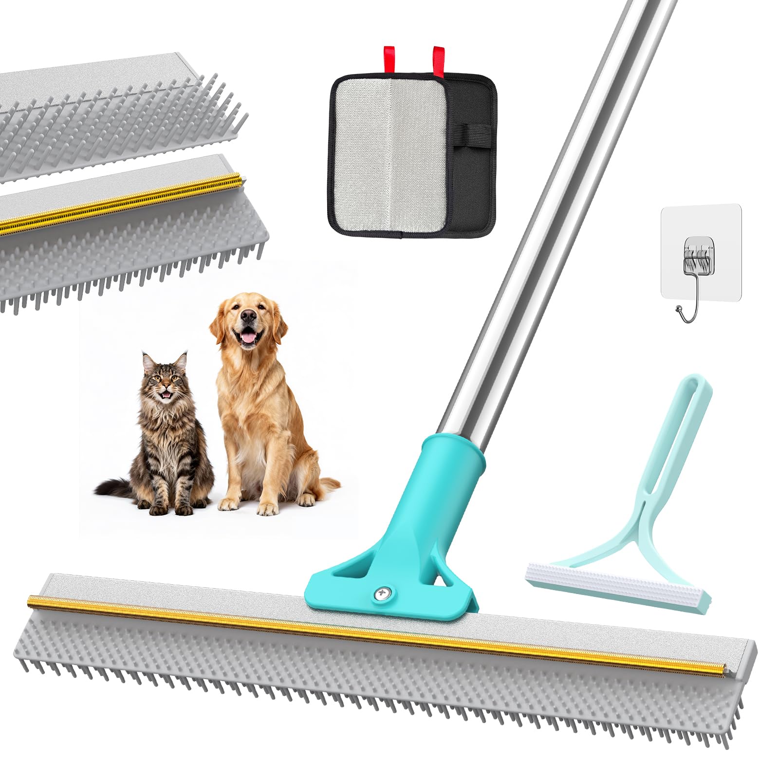 Râteau TIKIWIK avec brosse silicone étendue pour poils tenaces sur tapis.