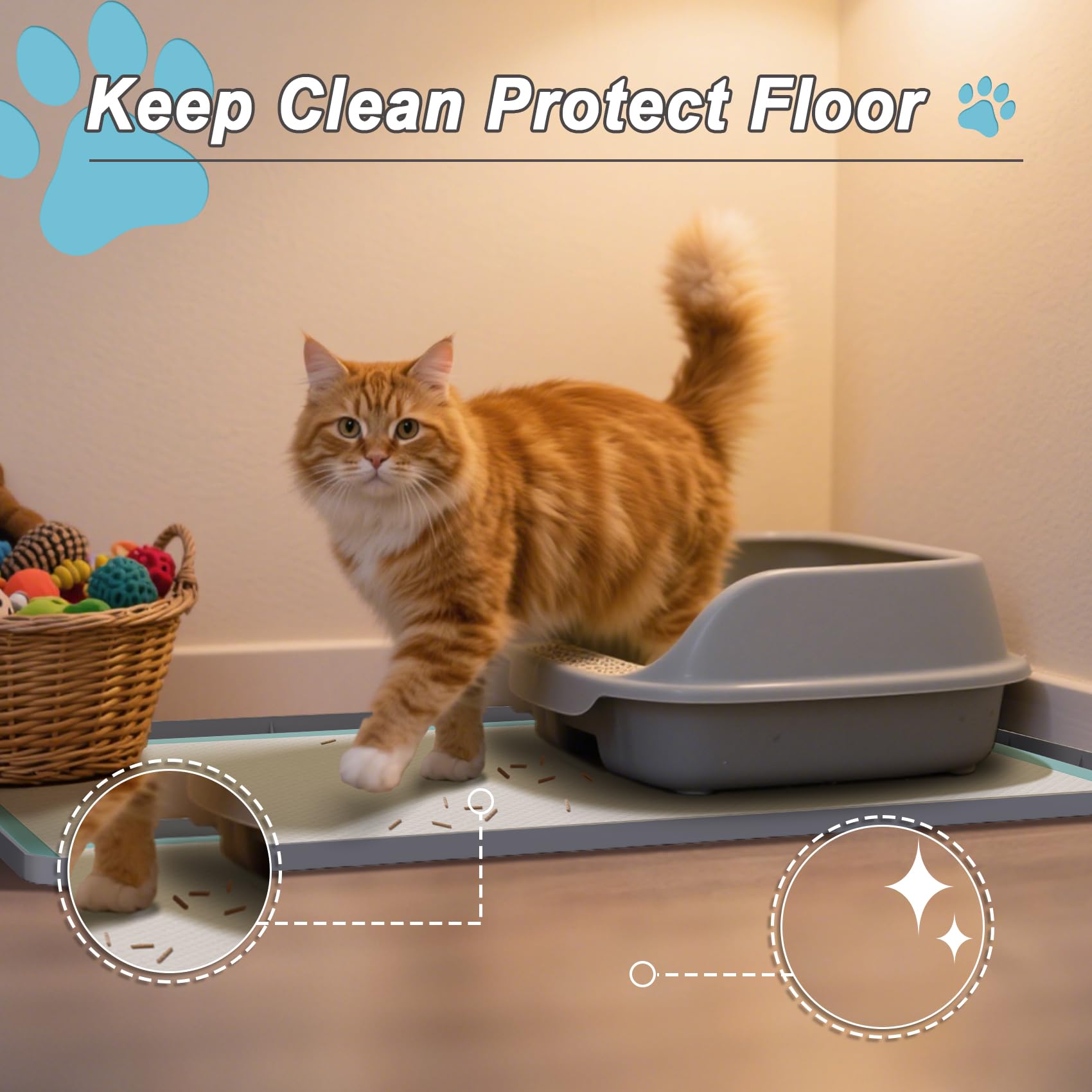 TIMOHCR tapis-silicone-etanche: protège des fuites autour de la litière.