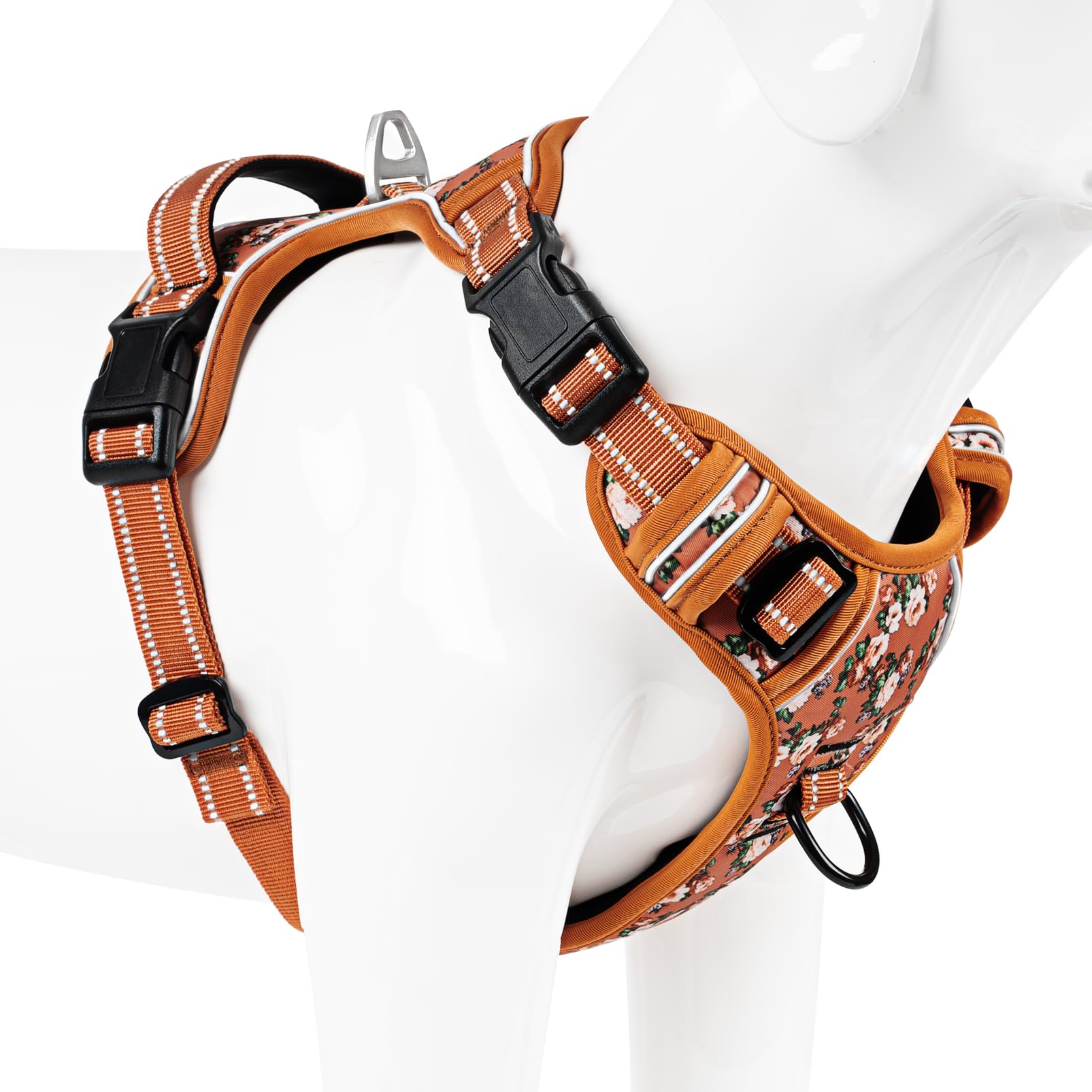 Harnais Timos couleur Orange floral, idéal pour sorties quotidiennes.