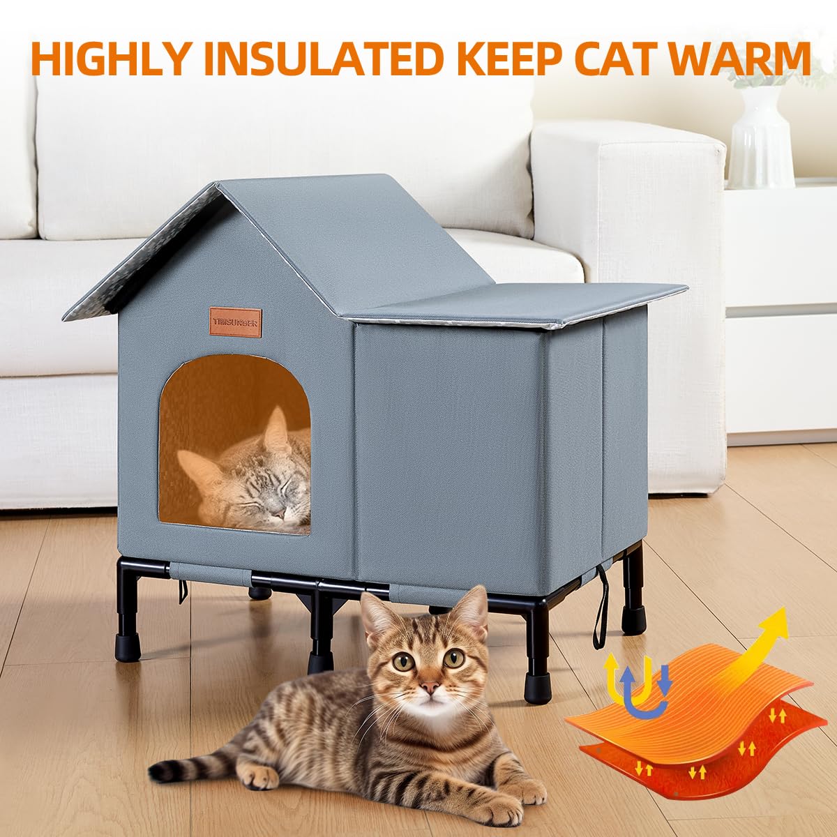 TIMSUNBER abri chat fond eleve, evite l humidite du sol.