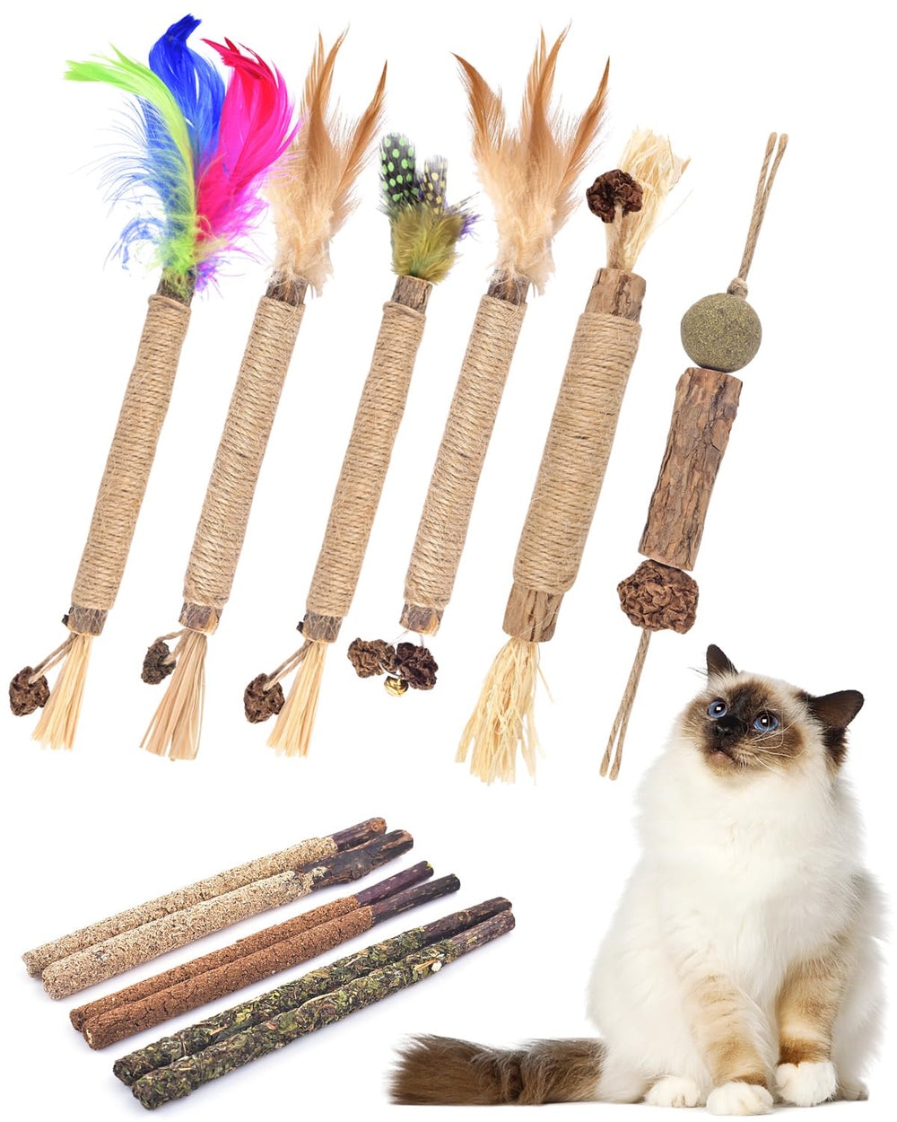 TINDTOP bâtonnets Silvervine pour chats, pack de 12, stimule le jeu et le bien-être.