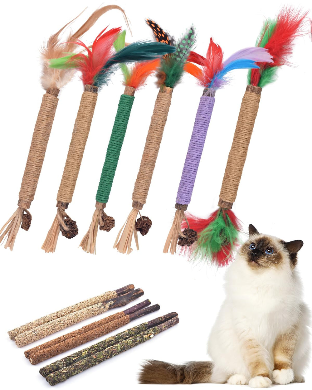 TINDTOP bâtons à mâcher Silvervine pour chats, pack de 12, stimulation naturelle