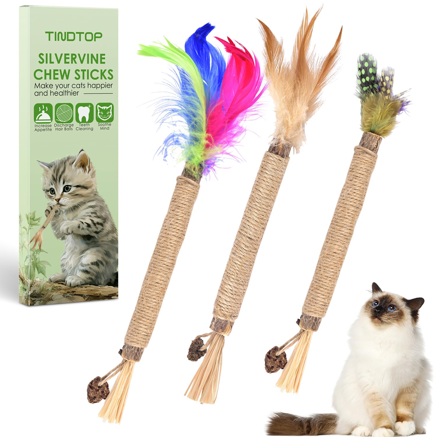 Emballage TINDTOP Bâtonnets Silvervine pour chats.