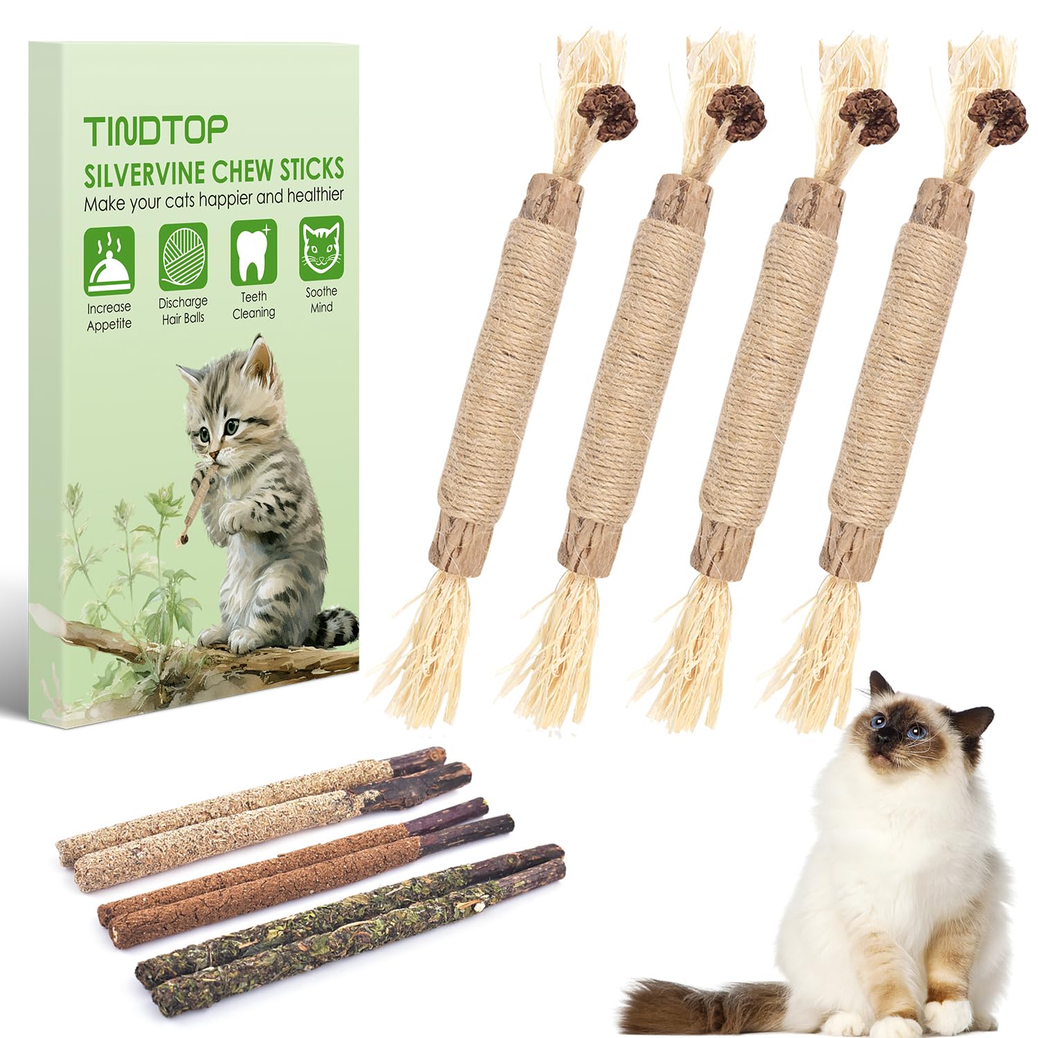 TINDTOP Silvervine bâtonnet mâche chat – stimulation sensorielle possible.