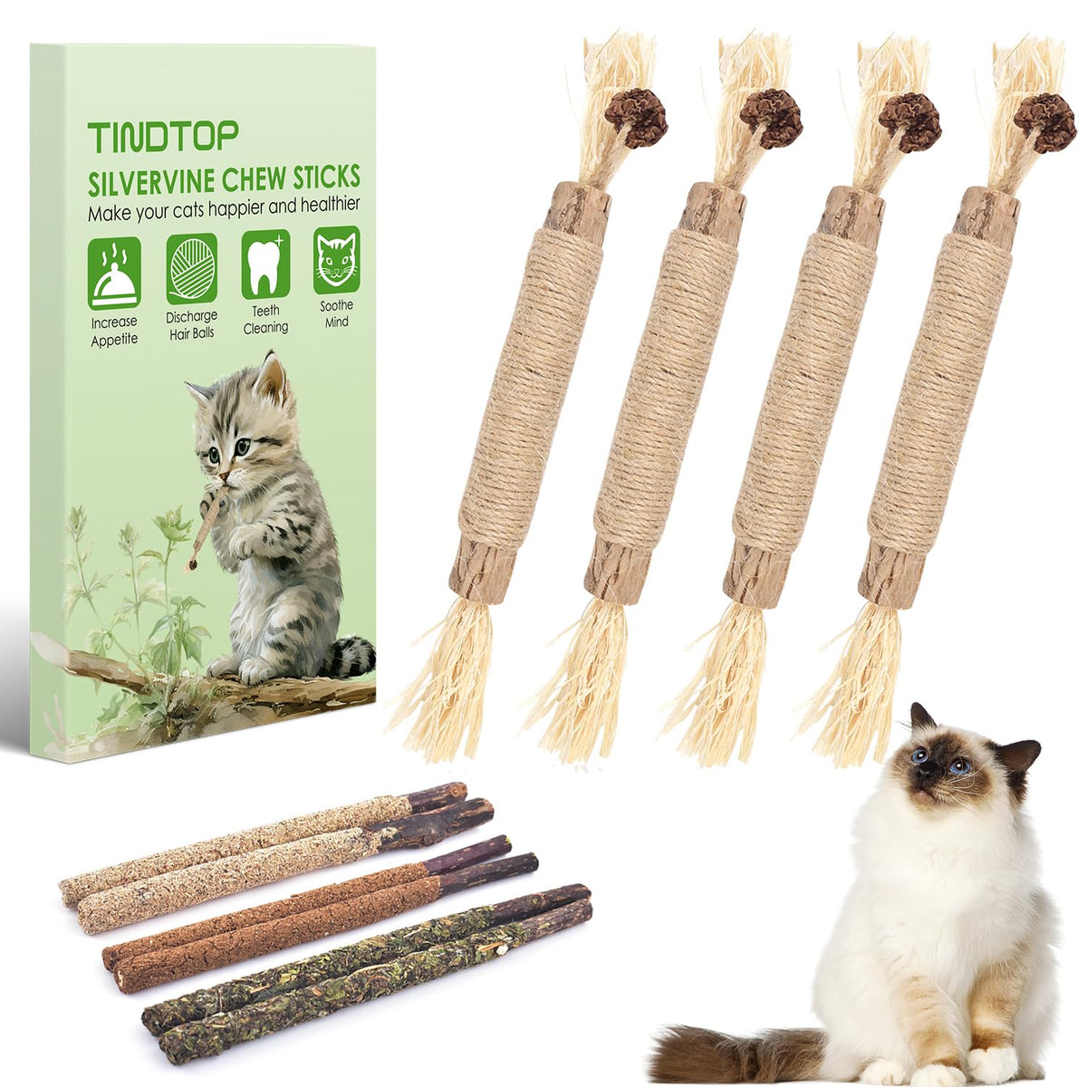 TINDTOP Silvervine bâtonnet mâche chat – stimulation sensorielle possible.