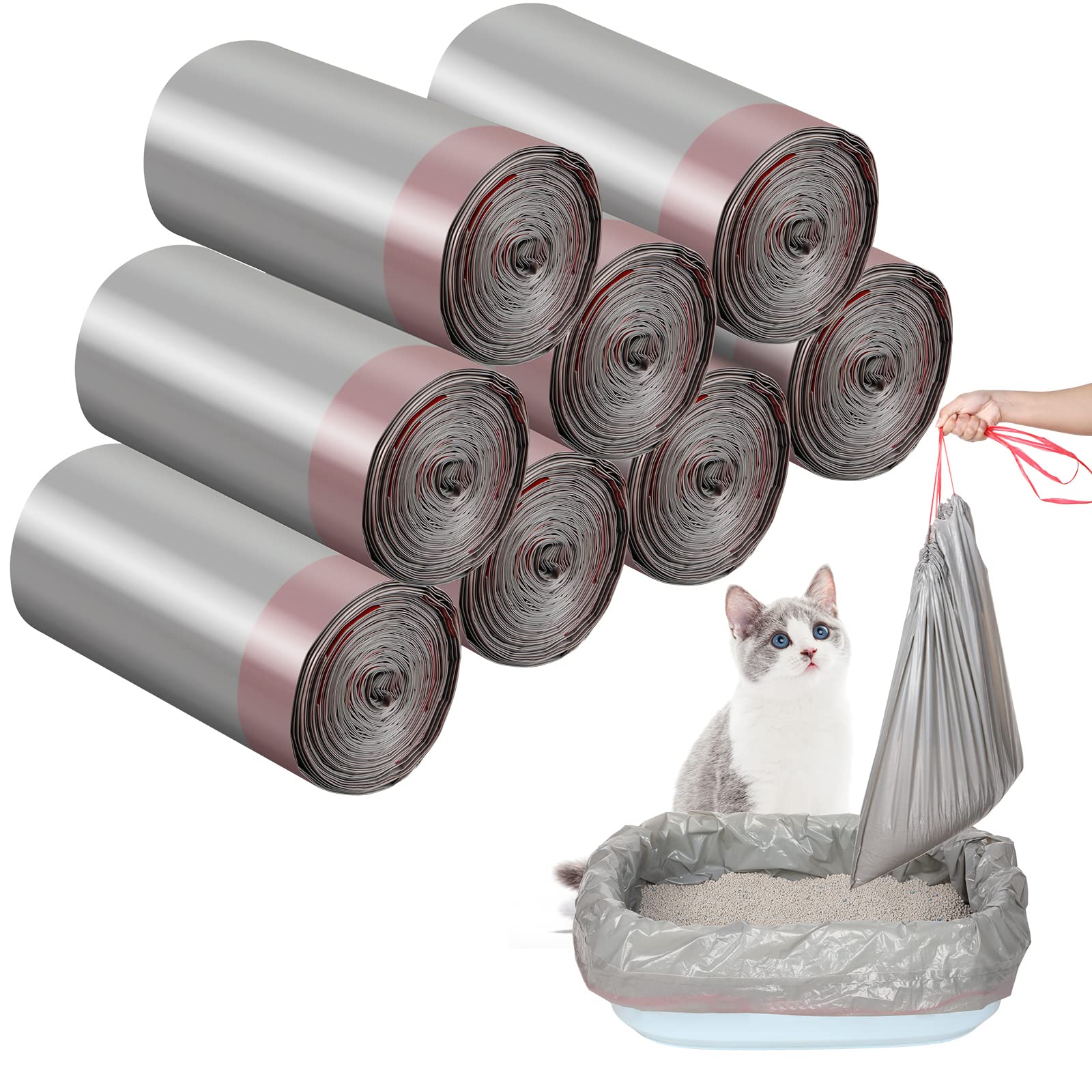 Tinlade sacs litière jumbo 39x22 cm gris et rouge, prêt à l’emploi