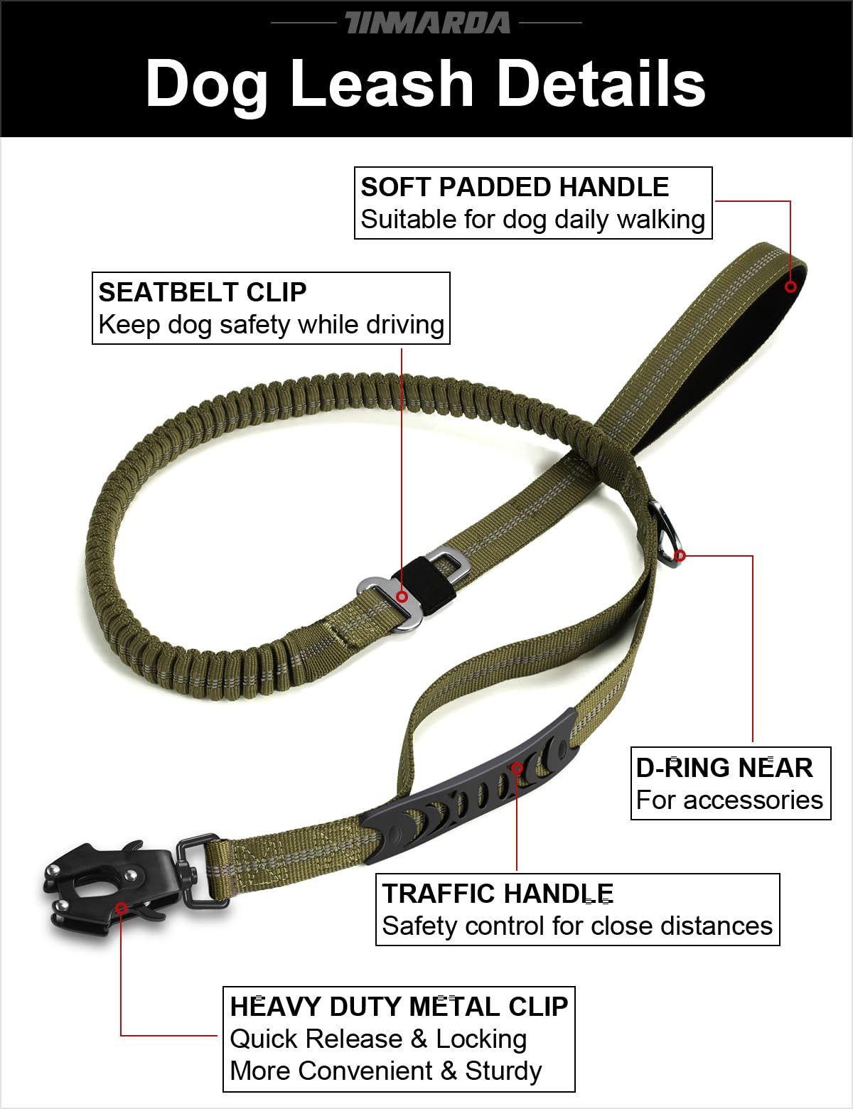 Laisse Tinmarda confort double pour promenades et jogs en plein air.