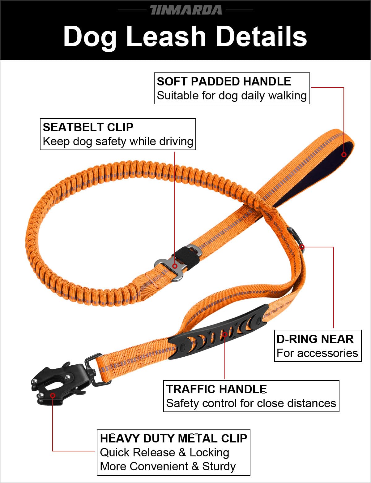 Longe Tinmarda anti tir pour chien pour promenades plus calmes et contrôlées.