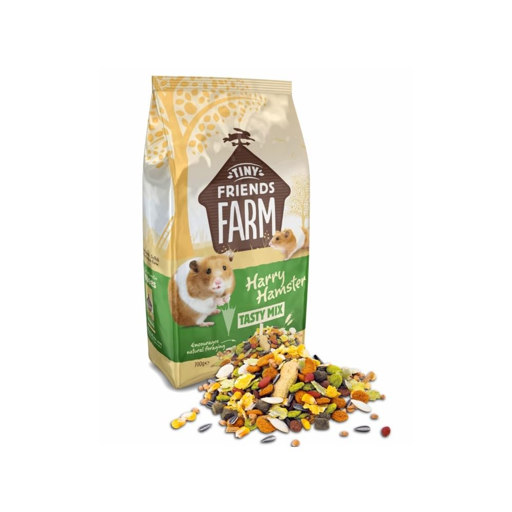 Harry Hamster Tiny Friends Farm, visuel poil brillant et peau saine grâce au mélange nutritif.