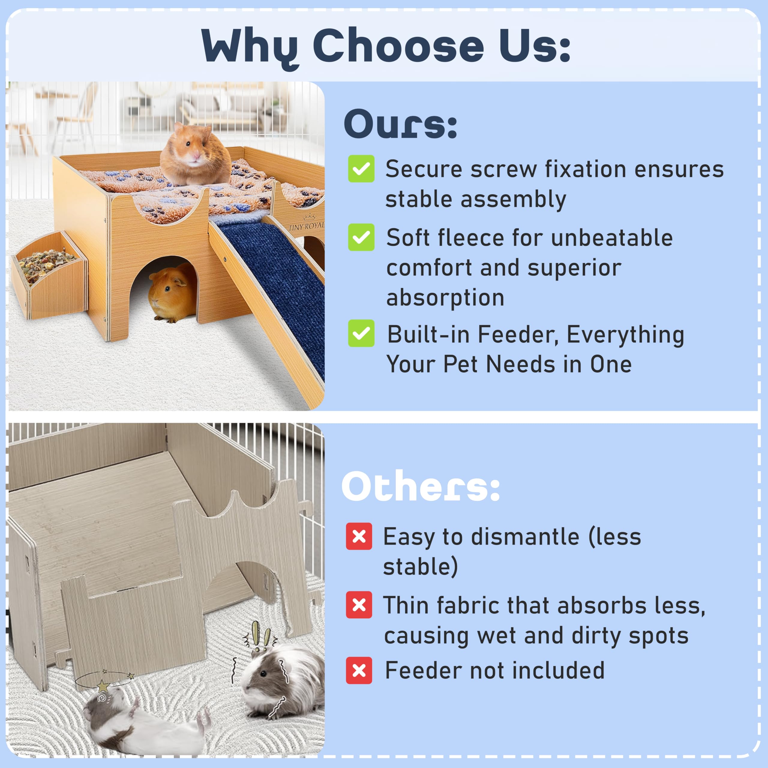 Habitat Tiny Royals spacieux pour plusieurs petits animaux et jeux.