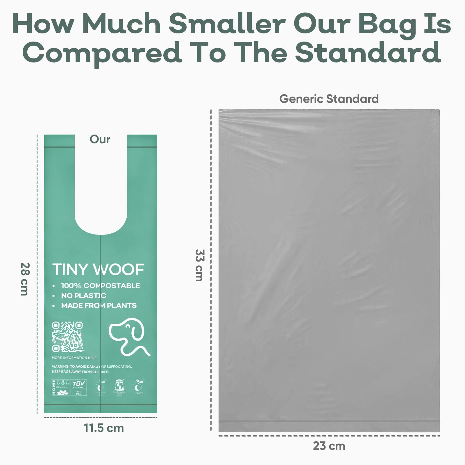 Tiny Woof sacs compostables base de plantes, solution éco-responsable.