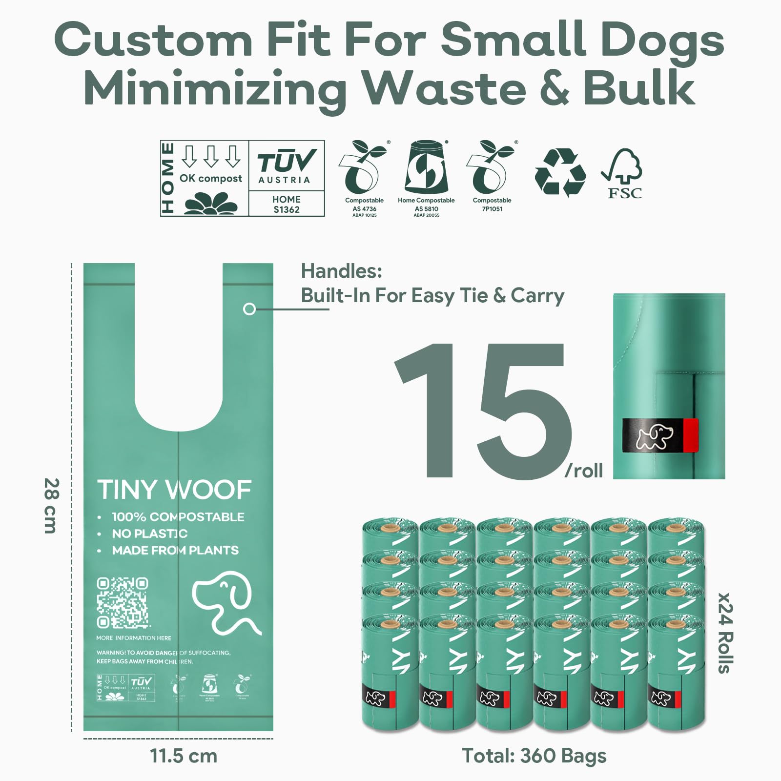 Tiny Woof sacs crottes petits etanches, evitent les fuites pendant les promenades.