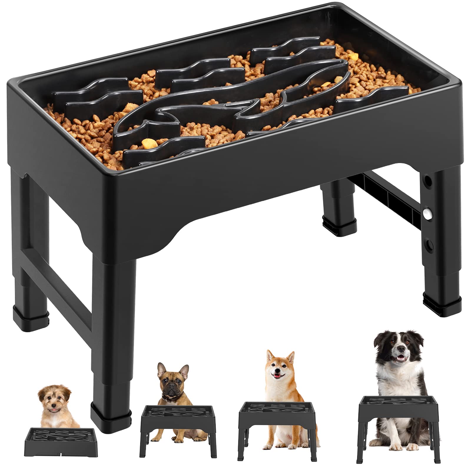Bol Tivray élevé pour alimentation lente, quatre hauteurs, parfait pour grands chiens.