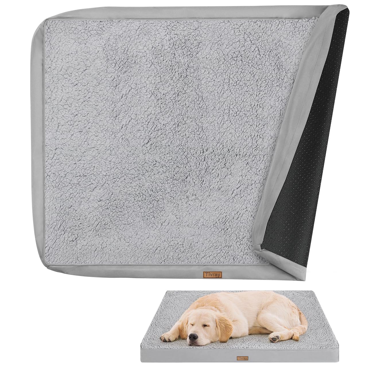 Housse Tivray pour lit de chien gris, dimension 41x27x3, ajustement précis.