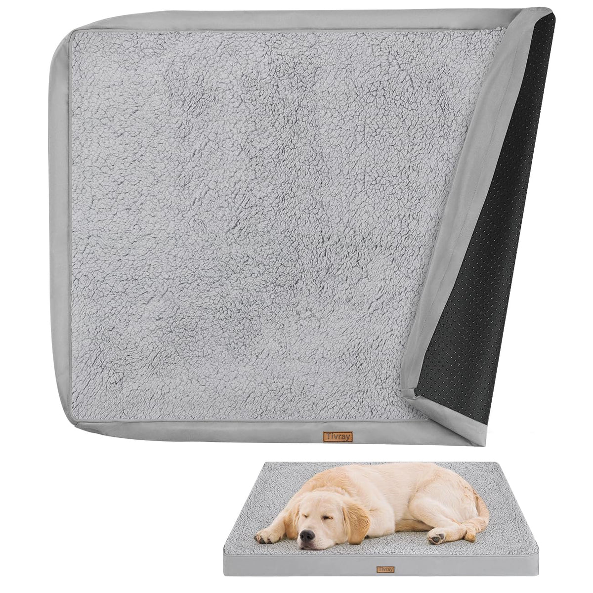 Housse Tivray pour lit de chien gris, dimension 41x27x3, ajustement précis.