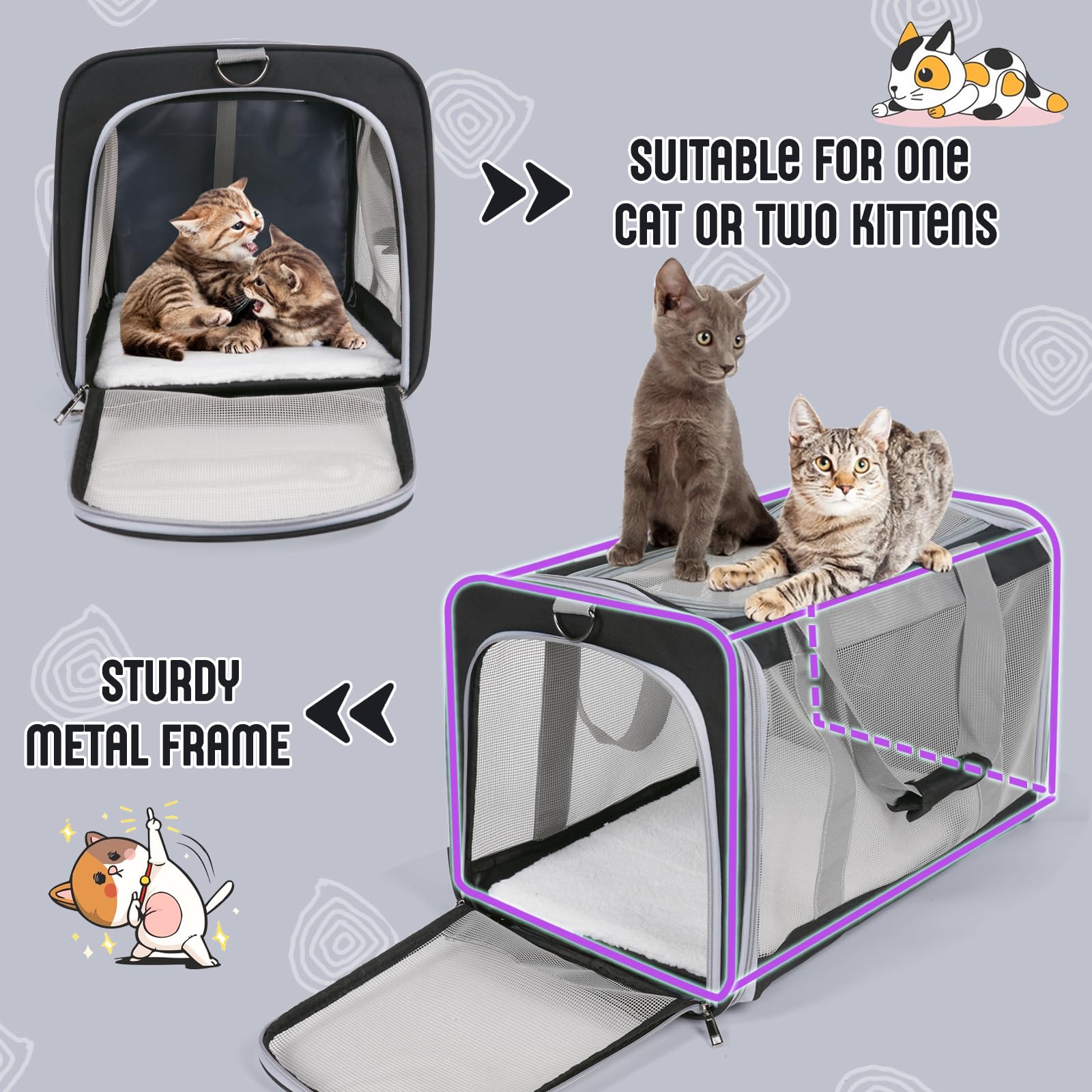 TIYOLAT transporteur chat grande: tapis lavable pour l'hygiène et le confort.