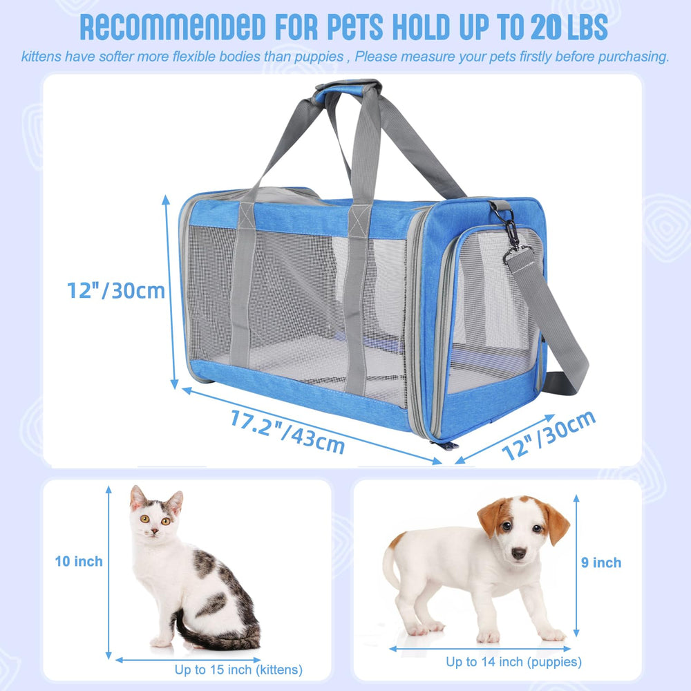 TIYOLAT sac chat bleu avec mailles d'aération, ventilation optimale en voyage