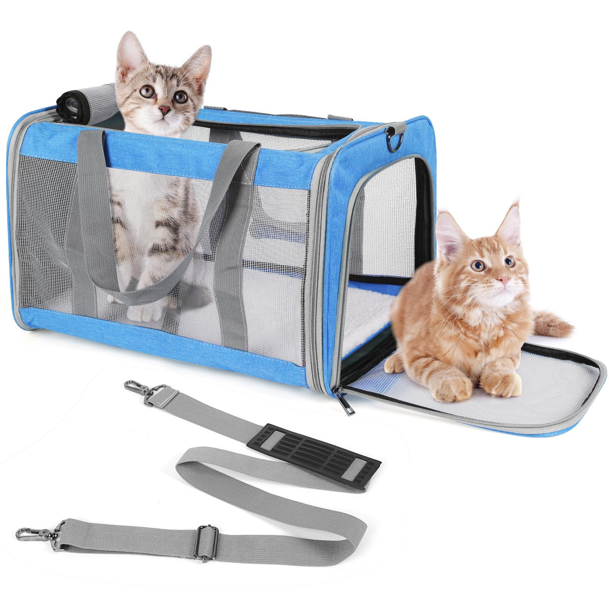 TIYOLAT sac de transport chat grand bleu avec ouverture supérieure, pratique lors des trajets